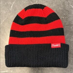 DIXXON Knit Red and Black Striped Beanie